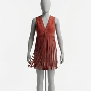 Rust Suede Fringe Vest, Brass Studs, Boho Western Duster Coat