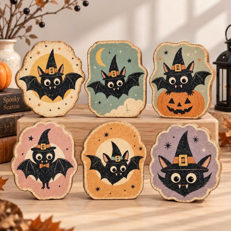 Blocs de construction en bois représentant des animaux d'Halloween, une ...