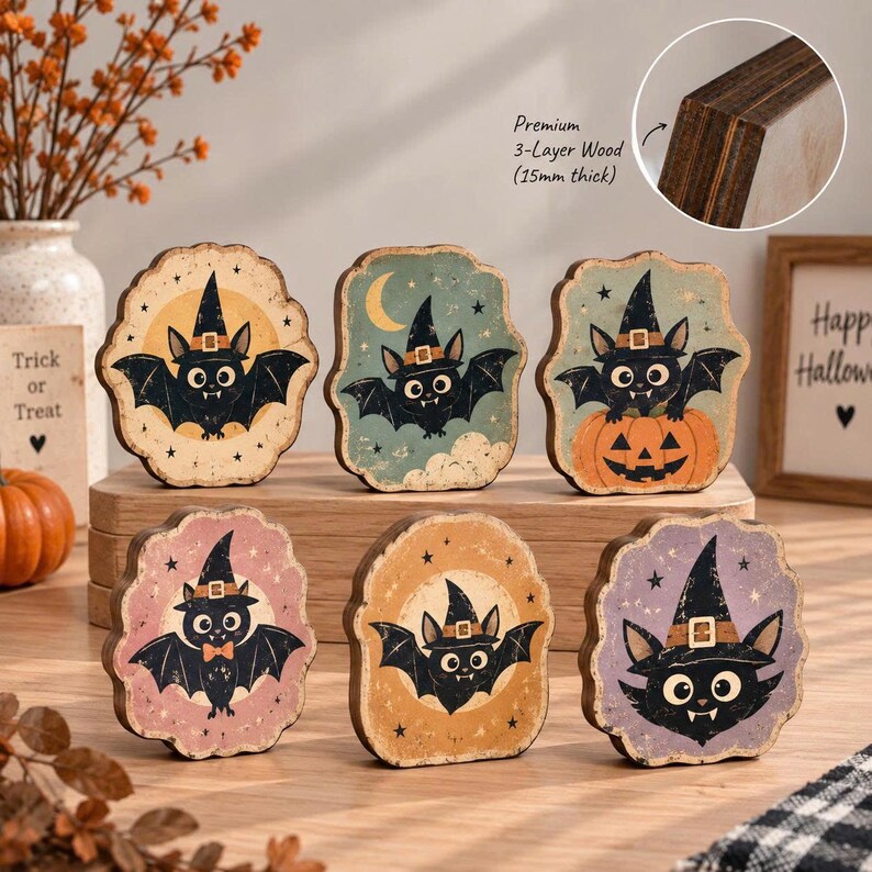 Blocs de construction en bois représentant des animaux d'Halloween, une ...