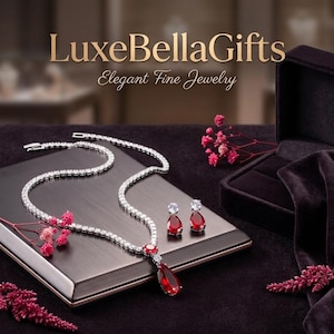 Crystal Bridal Jewelry Set, Teardrop Necklace & Earrings, CZ Wedding Jewelry, Bridesmaid Gift, apphire Emerald Ruby Clear Gift for Her