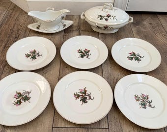 Antique Haviland & Co Limoges Moss Rose Rope Anchor China 10 Pc Serving Set