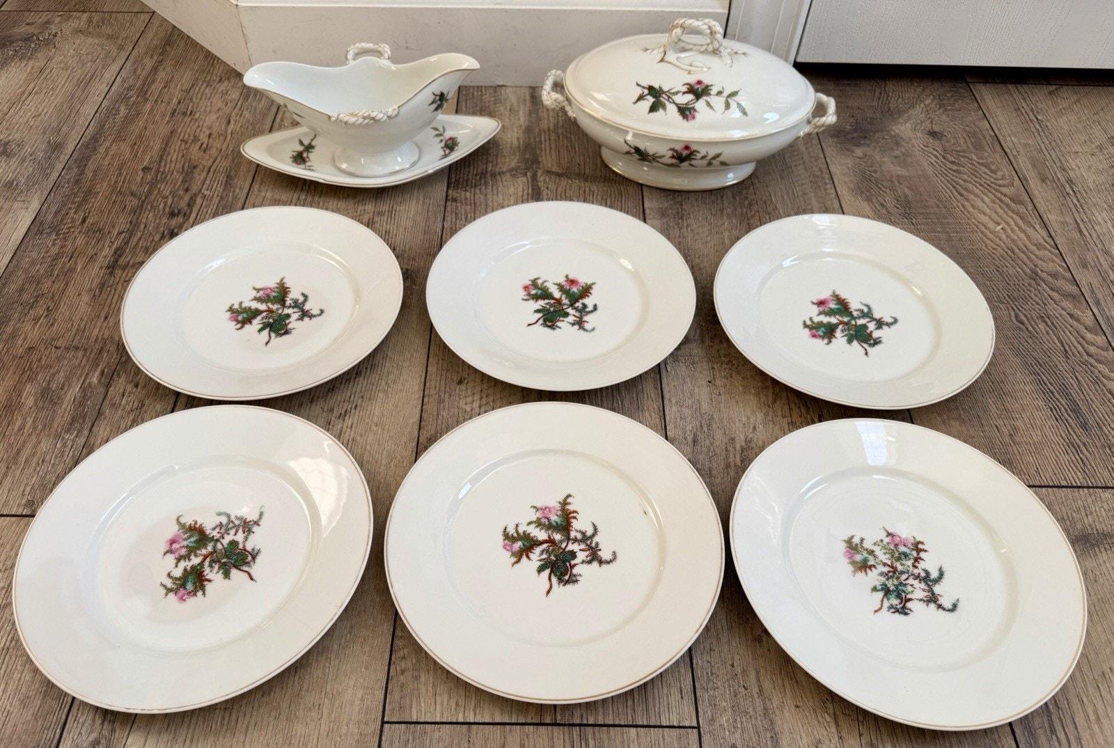 Antique Moss Rose China Set - Etsy