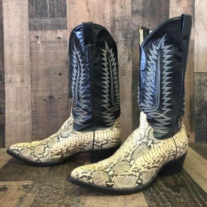 Bottes de cowboy western pour homme en cuir noir imprimé python – Bout pointu style exotique