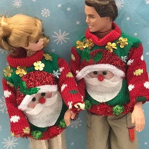 Miniature Ugly Christmas Sweater: 11-inch Doll Costume with Sequin Trim