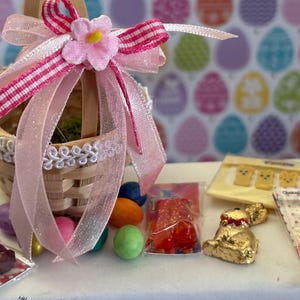 Miniature Easter Basket Choose Basket or Sweets Chocolate Bunny or Big Gummy Bear or Candy 1:6 Scale Fashion Doll or Blythe Doll Accessories