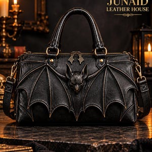 Gothic Bat-Wing Leather Handbag Women's Purse Black Shoulder Bag Halloween Gift Alternative Fashion Statement