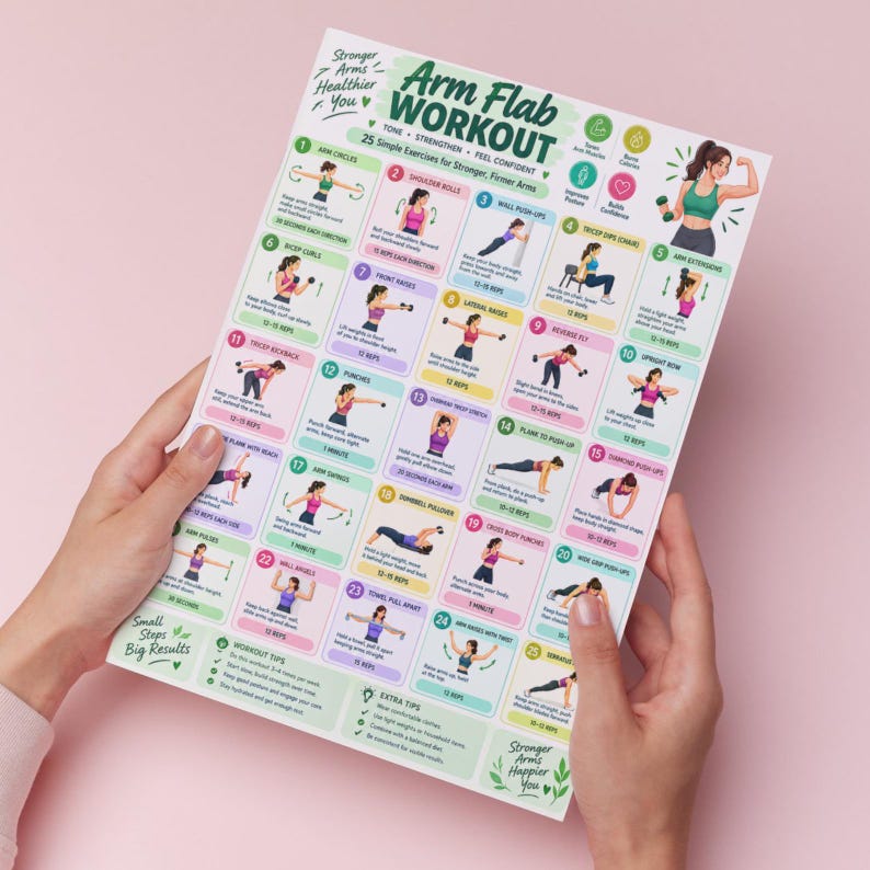 Printable Basic Daily Exercise Routine Arm Flab Workout Chart, Printable Exercise Poster PDF, Upper Body ...