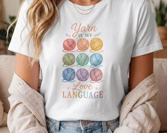 T-shirt à motifs de pelotes de laine aquarelle, cadeau pour tricoteuse et crocheteuse, t-shirt pour passionnée de loisirs créatifs