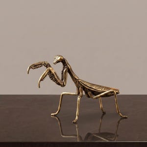 Brass Praying Mantis Figurine, Vintage Insect Sculpture, Mini Tea Pet, Nature Desk Accent