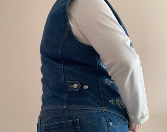 Vest, Western Vest made of 100% Coton in Blue with a beautiful, embroidered front.