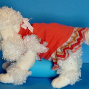 Dog Clothes, Puppy Dress, Pet Outfit in a gorgeous Tangerine with a graphic motif and a white bow. image 2