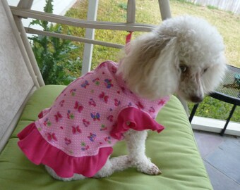Butterfly Puppy Dress: Pink Dog Clothes with Ruffle Sleeves