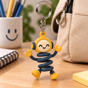 Mechanical Spring Spiral Keychain | Modern 3D Printed Keyring | Industrial Design Tech Aesthetic Bag Charm
