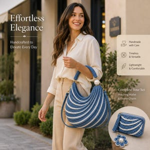 Virkmönster för Flowing Wave Shopper Hobo Bag, Skulptural Axelväska PDF med Avtagbar Rem