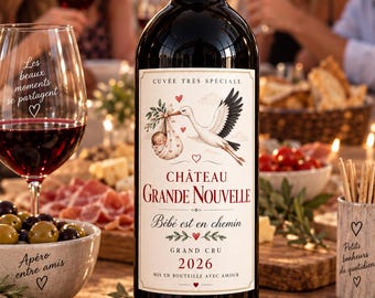 Étiquette bouteille de vin annonce grossesse – Bébé est en chemin – Annonce bébé originale – Cadeau futurs grands-parents