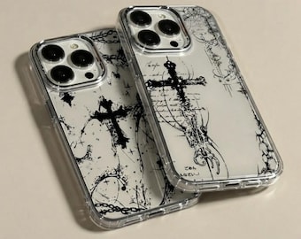 Grunge Cross iPhone Case, Gothic Clear Phone Case, Alternative Y2K Phone Cover, Black Cross Case for iPhone 17 16 15 14 13 Pro Max