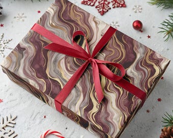 Carta da regalo di lusso effetto marmo bordeaux / Carta da regalo con motivo a spirale dorata / Elegante carta da regalo natalizia / Carta da regalo premium per le feste