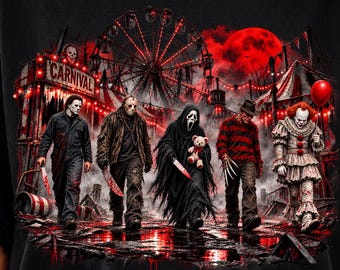 halloween horror png, nightmare carnival png, scary movie characters png, spooky carnival sublimation, horror halloween shirt design