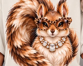 Glam Squirrel PNG, Leopard Glasses Squirrel PNG, Boujee Squirrel PNG, Glam Animal png, Squirrel Sublimation Design