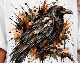 Raven PNG, Gothic Raven Sublimation png, Vintage Crow PNG, Dark Fall Bird Design, Halloween Raven PNG, Watercolor Crow Shirt Design