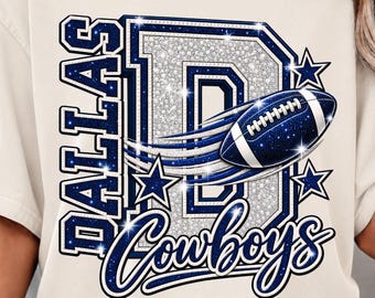 Dallas Cowboys png, Blue Glitter Football png, Dallas Football Bow Design, Game Day png, Cowboys Fan Shirt Design