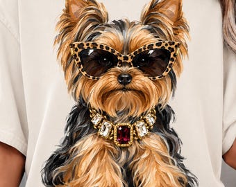 Glam Yorkie png, Leopard Yorkie png, Sassy Yorkshire Terrier png, Boujee Yorkie png, Yorkie Sublimation, Glam Dog png