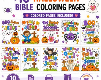 Halloween Bible Coloring Pages for Kids, Christian Halloween Printable, 10 Faith Based Coloring Pages, Sunday School Activity, PDF