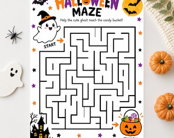 Halloween Maze for Kids Printable, Halloween Activity Sheet, Kids Maze Puzzle, Classroom Halloween Game, Spooky Party Activity PDF PNG