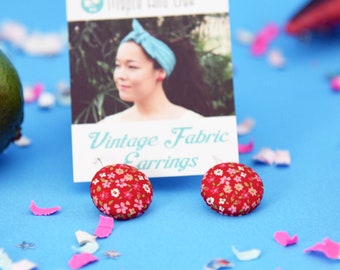 Vintage Fabric Dangly Earrings: Red with tiny florals.