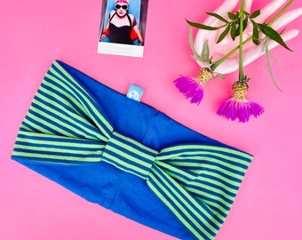 The Elegant Headband (stretchy): green and blue stripes