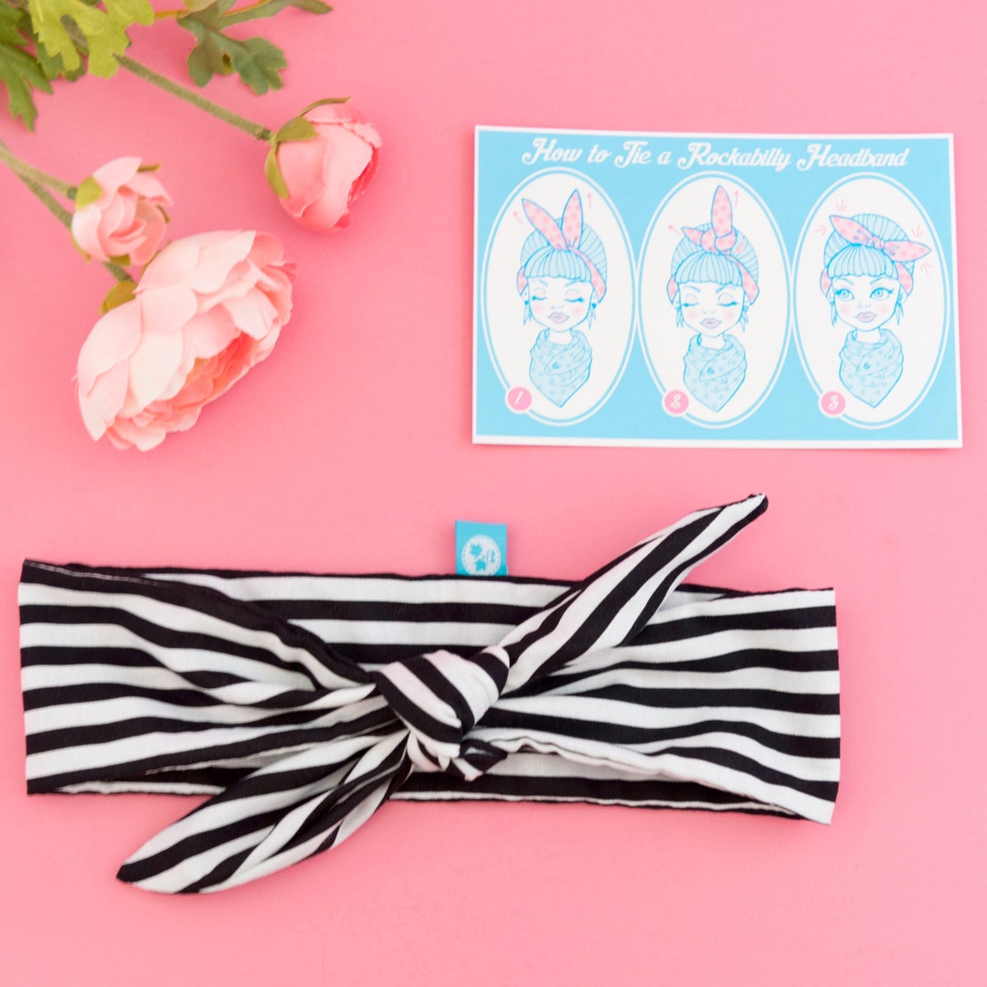 Rockabilly Headband. Black and White Stripes. Rosie, the Riveter