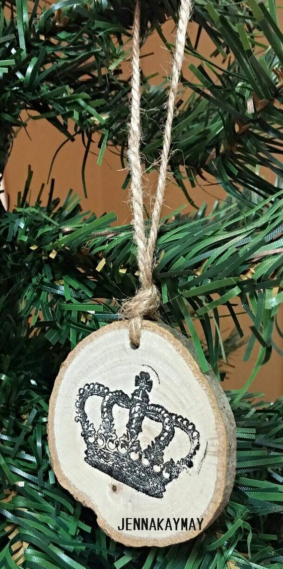 Items similar to Rustic wood piece ornament with royal crown stamp on Etsy