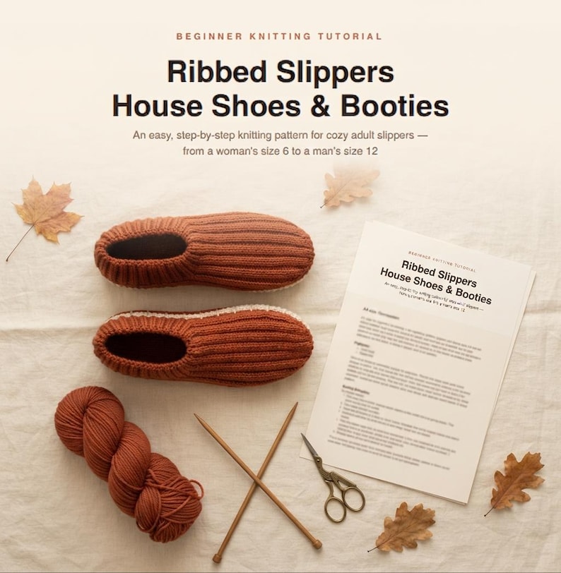 Knitting Pattern Slippers PDF, Easy Ribbed House Shoes, Beginner Knit ...