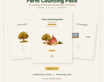 Farm Counting Printable Pack | Preschool Math & Counting Activities | Ages 3-5 | Instant Download