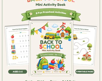 Back to School Activity Book | Preschool Printable Activities | School Supplies Activities | Ages 3-5