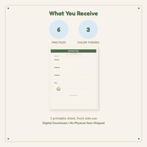 May include: A digital download featuring a My Visual Timer printable sheet with sections for 5, 10, and 15 minutes, including rows of empty square checkboxes, a small circular icon, and text indicating 6 PNG files and 3 color themes are included.