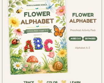 Flower Alphabet Activity Book | Preschool Letter Tracing & Coloring | Printable Alphabet Activities A-Z | Ages 3-5