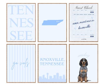 UTK insipired Preppy Blue Dorm Room Wall Art Set of 6 | Printable Gallery Wall Set