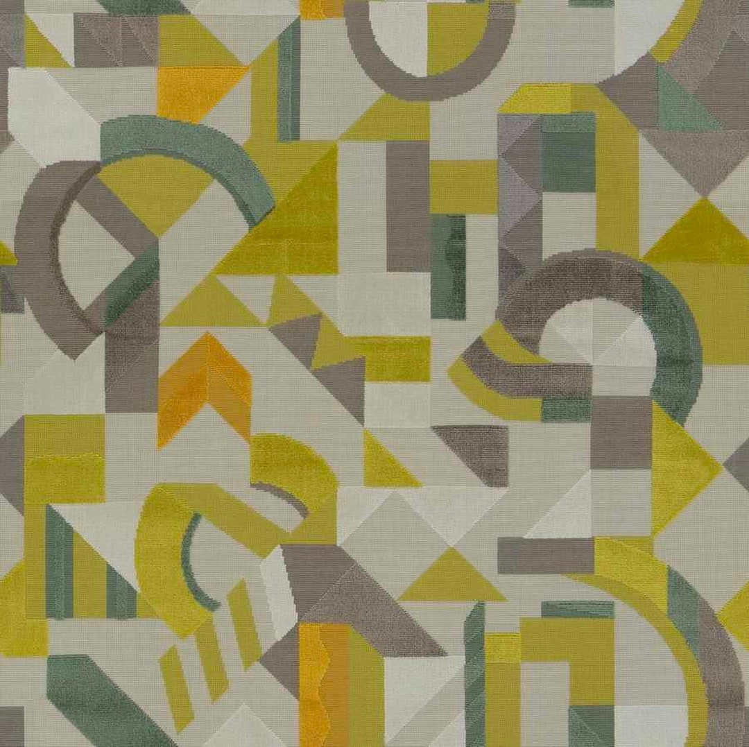 Chartreuse Velvet Upholstery Fabric for Furniture Orange Grey Geometric