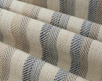 Blue Upholstery Fabric - Blue Brown Striped Fabric for Furniture - Durable Denim Blue Upholstery Fabric - SP 513