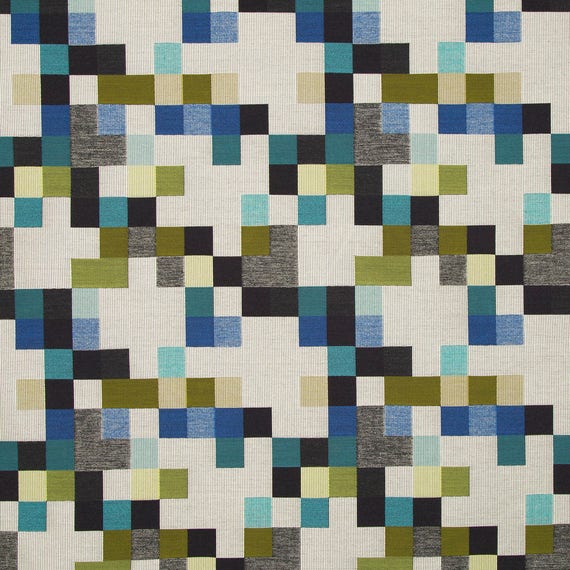 Teal Grey Geometric Upholstery Fabric Heavyweight Woven Etsy