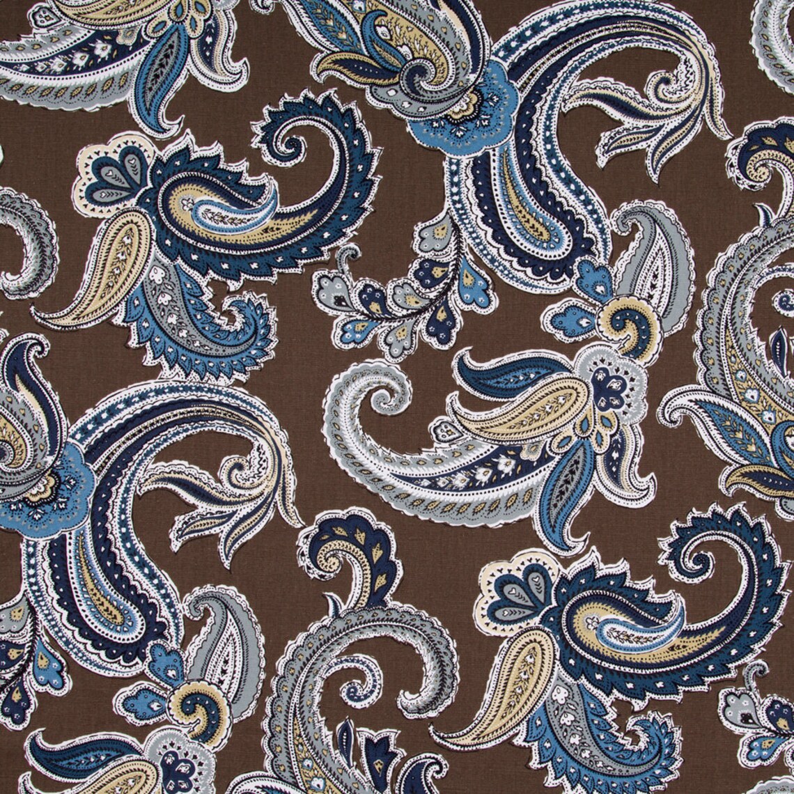 Navy Blue Paisley Cotton Upholstery Fabric Blue Brown | Etsy