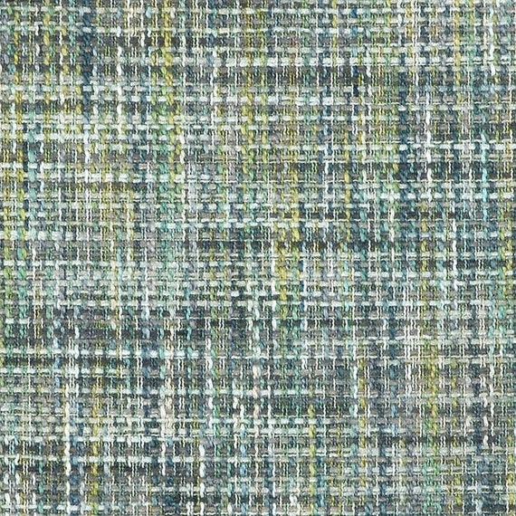 Teal Grey Tweed Upholstery Fabric Stain Resistant Chartreuse Etsy
