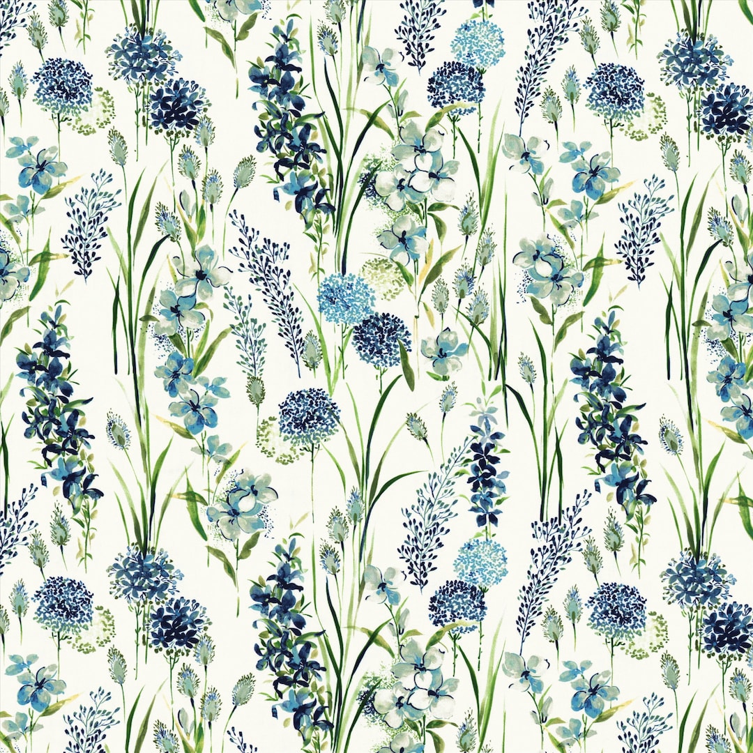 Blue Green Floral Upholstery Fabric Blue Floral Cotton Fabric for