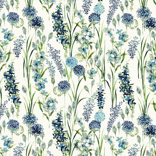 Blue Green Floral Upholstery Fabric Blue Floral Cotton Etsy