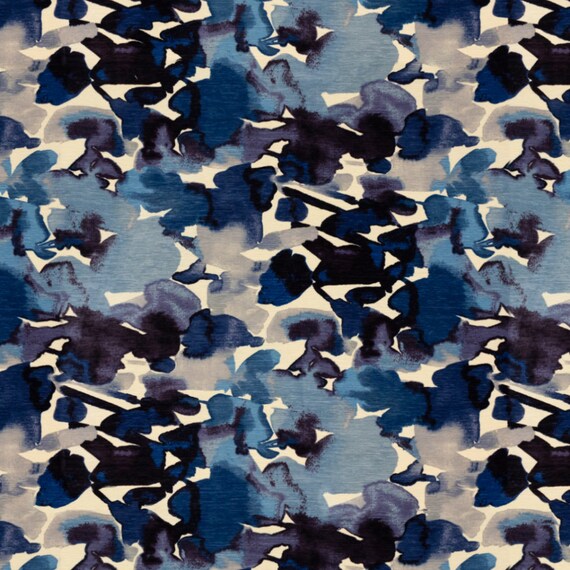 Blue Floral Velvet Upholstery Fabric Lavender Velvet Fabric Etsy