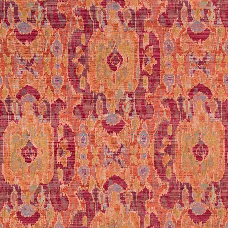 Orange Pink Ikat Upholstery Fabric Large Scale Woven Ikat Etsy