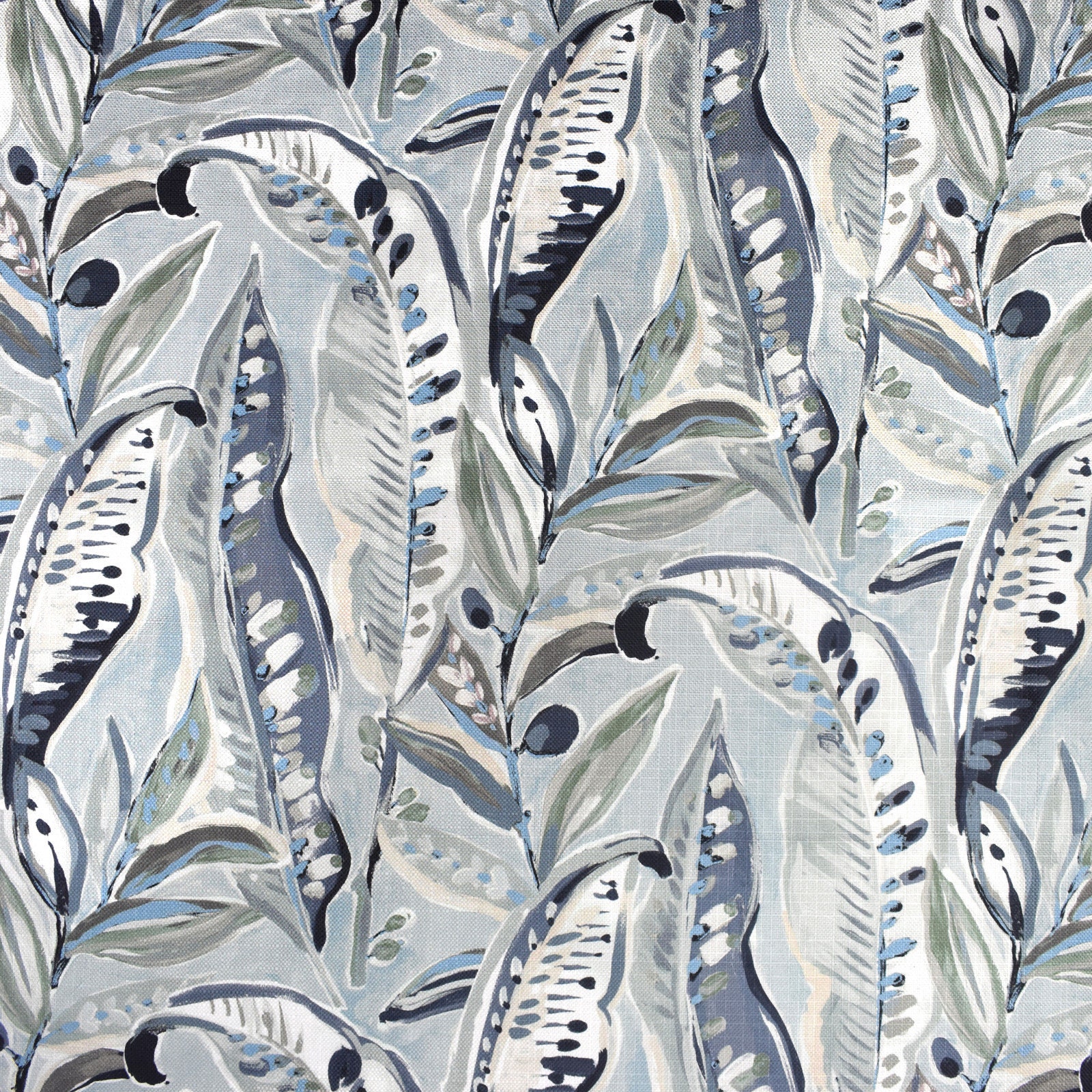 Blue Grey Upholstery Fabric with Leaves Artistic Botanical Etsy