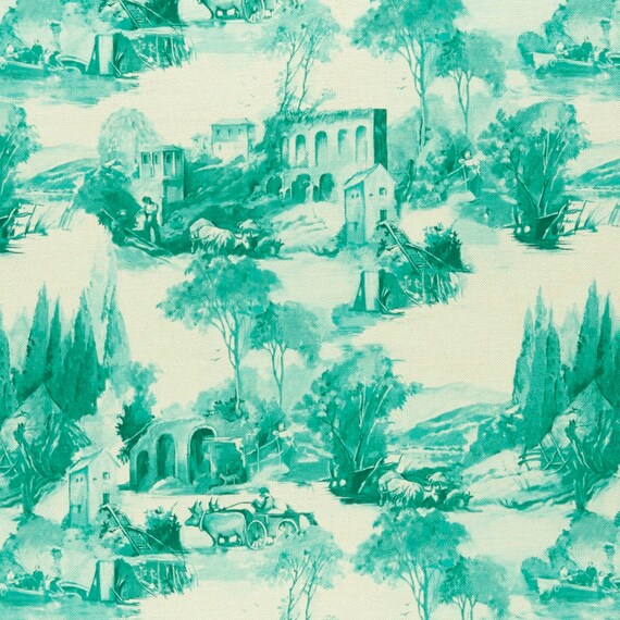 Emerald Green Toile Upholstery Fabric Custom Toile Curtains Etsy