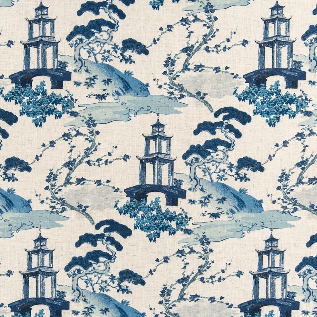 Blue Toile Upholstery Fabric Asian Stain Resistant Fabric Etsy